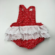 Load image into Gallery viewer, Girls Little Lewys, handmade red &amp; white cotton romper, EUC, size 00,  
