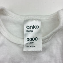 Load image into Gallery viewer, Unisex Anko, white cotton bodysuit / romper, EUC, size 0000,  
