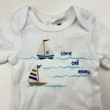 Load image into Gallery viewer, Boys Dymples, cotton bodysuit / romper, sailboats, EUC, size 00000,  