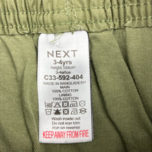 Load image into Gallery viewer, Boys Next, lined khaki cotton cargo pants, elasticated, Inside leg: 35cm, EUC, size 3-4,  