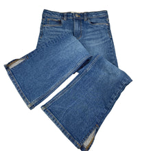 Load image into Gallery viewer, Girls Target, stretch denim kick flare jeans, adjustable, Inside leg: 49cm, light marks cuffs, FUC, size 6,  
