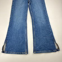 Load image into Gallery viewer, Girls Target, stretch denim kick flare jeans, adjustable, Inside leg: 49cm, light marks cuffs, FUC, size 6,  