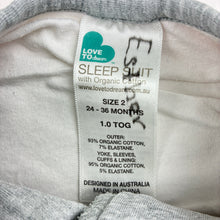 Load image into Gallery viewer, Girls Love to Dream, 1.0 Tog sleepsuit, wash fade, pilling &amp; light marks, FUC, size 2,  