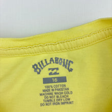 Load image into Gallery viewer, Boys BILLABONG, yellow cotton tee / top, EUC, size 16,  