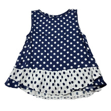 Load image into Gallery viewer, Girls M&amp;S, navy &amp; white spot viscose top, wash fade, FUC, size 7-8,  