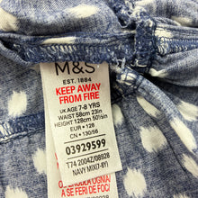 Load image into Gallery viewer, Girls M&amp;S, navy &amp; white spot viscose top, wash fade, FUC, size 7-8,  