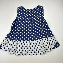 Load image into Gallery viewer, Girls M&amp;S, navy &amp; white spot viscose top, wash fade, FUC, size 7-8,  