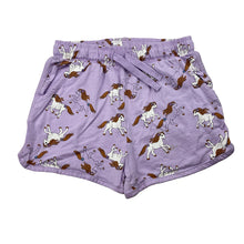 Load image into Gallery viewer, Girls KID, purple cotton shorts, elasticated, unicorns, EUC, size 7,  