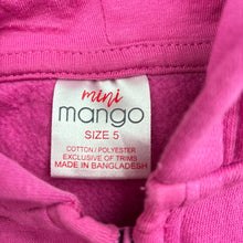 Load image into Gallery viewer, Girls Mango, fleece lined zip hoodie sweater, EUC, size 5,  