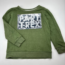 Load image into Gallery viewer, Boys Carters, khaki cotton lightweight sweater / jumper, flip sequin dinosaur, EUC, size 7,  