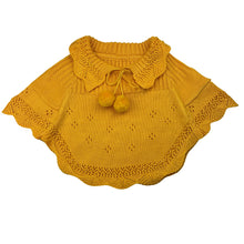 Load image into Gallery viewer, Girls yellow, knitted poncho sweater, L: 32cm, armpit to armpit: 34cm, EUC, size 4-5,  