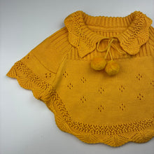Load image into Gallery viewer, Girls yellow, knitted poncho sweater, L: 32cm, armpit to armpit: 34cm, EUC, size 4-5,  
