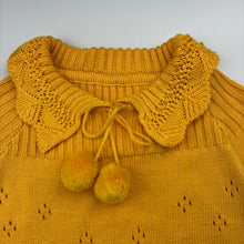 Load image into Gallery viewer, Girls yellow, knitted poncho sweater, L: 32cm, armpit to armpit: 34cm, EUC, size 4-5,  