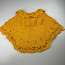 Load image into Gallery viewer, Girls yellow, knitted poncho sweater, L: 32cm, armpit to armpit: 34cm, EUC, size 4-5,  