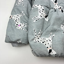 Load image into Gallery viewer, Girls Tu, fleece lined jacket / coat, dogs, pink mark back left sleeve &amp; hood, FUC, size 5-6,  