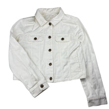 Load image into Gallery viewer, Girls DAVID JONES, white denim jacket, small mark back left shoulder, FUC, size 12,  