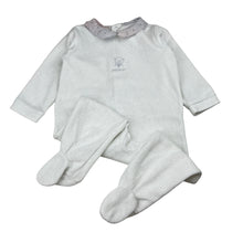 Load image into Gallery viewer, Unisex Jacadi Paris, white velour coverall / romper, discolouration of collar, FUC, size 0,  