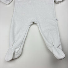 Load image into Gallery viewer, Unisex Jacadi Paris, white velour coverall / romper, discolouration of collar, FUC, size 0,  