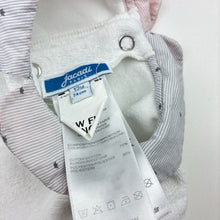 Load image into Gallery viewer, Unisex Jacadi Paris, white velour coverall / romper, discolouration of collar, FUC, size 0,  