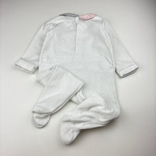 Load image into Gallery viewer, Unisex Jacadi Paris, white velour coverall / romper, discolouration of collar, FUC, size 0,  