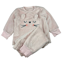 Load image into Gallery viewer, Girls pink, soft fleece pyjamas, no labels, armpit to armpit: 29cm, shoulder to cuff: 29cm, Inside leg: 28cm, GUC, size 2,  