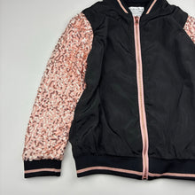 Load image into Gallery viewer, Girls Ollie's Place, black &amp; pink sequin lightweight jacket, EUC, size 8,  