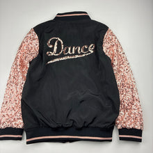 Load image into Gallery viewer, Girls Ollie's Place, black &amp; pink sequin lightweight jacket, EUC, size 8,  