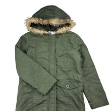 Load image into Gallery viewer, Girls H&amp;T, khaki hooded jacket / coat, light mark right elbow, FUC, size 6,  