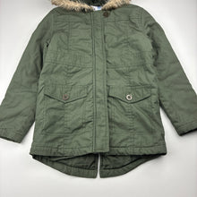 Load image into Gallery viewer, Girls H&amp;T, khaki hooded jacket / coat, light mark right elbow, FUC, size 6,  