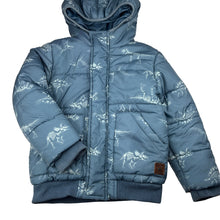 Load image into Gallery viewer, Boys Target, thick puffer jacket / coat, dinosaurs, discolouration on cuffs, FUC, size 6,  
