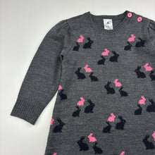 Load image into Gallery viewer, Girls H&amp;T, knitted long sleeve dress, rabbits, GUC, size 2, L: 47cm