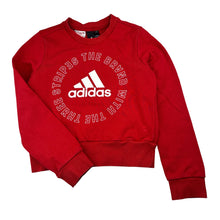 Load image into Gallery viewer, Girls Adidas, red cropped sweater / jumper, L: 41cm, GUC, size 9-10,  