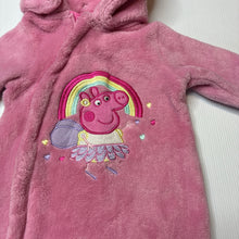 Load image into Gallery viewer, Girls Peppa Pig, soft fleece zip coverall / romper, detachable hood, GUC, size 000,  