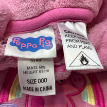 Load image into Gallery viewer, Girls Peppa Pig, soft fleece zip coverall / romper, detachable hood, GUC, size 000,  