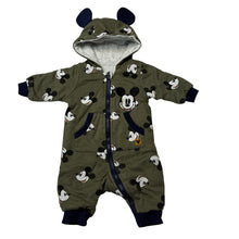 Load image into Gallery viewer, Boys Disney, Mickey Mouse wadded cotton zip romper, GUC, size 000,  