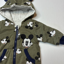 Load image into Gallery viewer, Boys Disney, Mickey Mouse wadded cotton zip romper, GUC, size 000,  