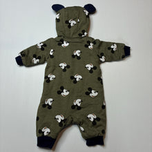 Load image into Gallery viewer, Boys Disney, Mickey Mouse wadded cotton zip romper, GUC, size 000,  