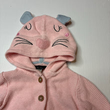 Load image into Gallery viewer, Girls Joules, pink knitted cotton hooded cardigan, EUC, size 0000,  