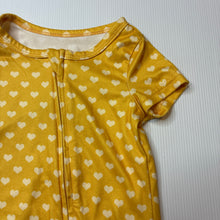 Load image into Gallery viewer, Girls yellow, soft feel stretchy zip romper, hearts, EUC, size 000,  