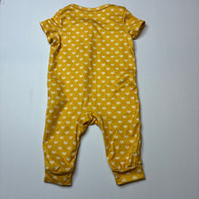 Load image into Gallery viewer, Girls yellow, soft feel stretchy zip romper, hearts, EUC, size 000,  