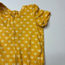 Load image into Gallery viewer, Girls yellow, soft feel stretchy zip romper, hearts, EUC, size 0000,  