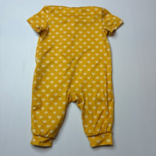 Load image into Gallery viewer, Girls yellow, soft feel stretchy zip romper, hearts, EUC, size 0000,  