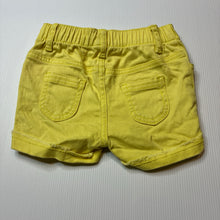 Load image into Gallery viewer, Girls Tiny Little Wonders, yellow stretch cotton shorts, elasticated, GUC, size 0,  