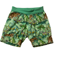 Load image into Gallery viewer, Unisex stretchy, shorts, elasticated, dinosaurs, no labels, W: 23cm across unstretched, EUC, size 3-4,  