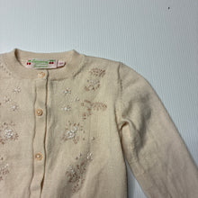 Load image into Gallery viewer, Girls Bonpoint, embroidered knitted merino wool cardigan, armpit to armpit: 25cm, shoulder to cuff: 24cm, EUC, size 0-1,  