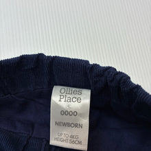 Load image into Gallery viewer, Boys Ollie's Place, lined corduroy cotton pants / bottoms, elasticated, EUC, size 0000,  
