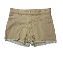 Load image into Gallery viewer, Girls H&amp;M, lace trim stretch denim shorts, adjustable, EUC, size 9,  
