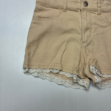 Load image into Gallery viewer, Girls H&amp;M, lace trim stretch denim shorts, adjustable, EUC, size 9,  
