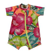 Load image into Gallery viewer, Girls Bonds, colourful floral rashie suit, EUC, size 000,  