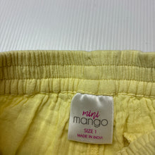 Load image into Gallery viewer, Girls Mango, yellow crinkle cotton shorts, elasticated, GUC, size 1,  